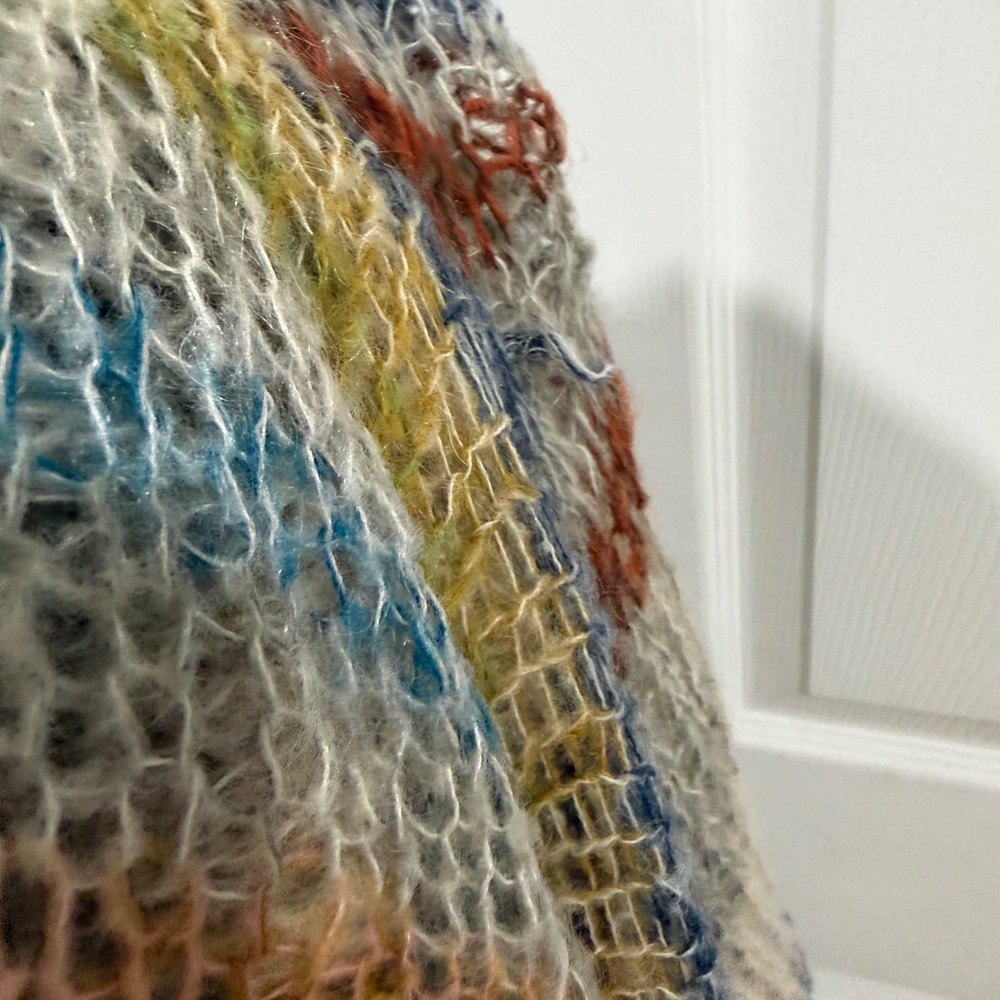 Relais Mohair Blend Open Knit Duster Cardigan Striped Multi Color Medium - Picture 5 of 9